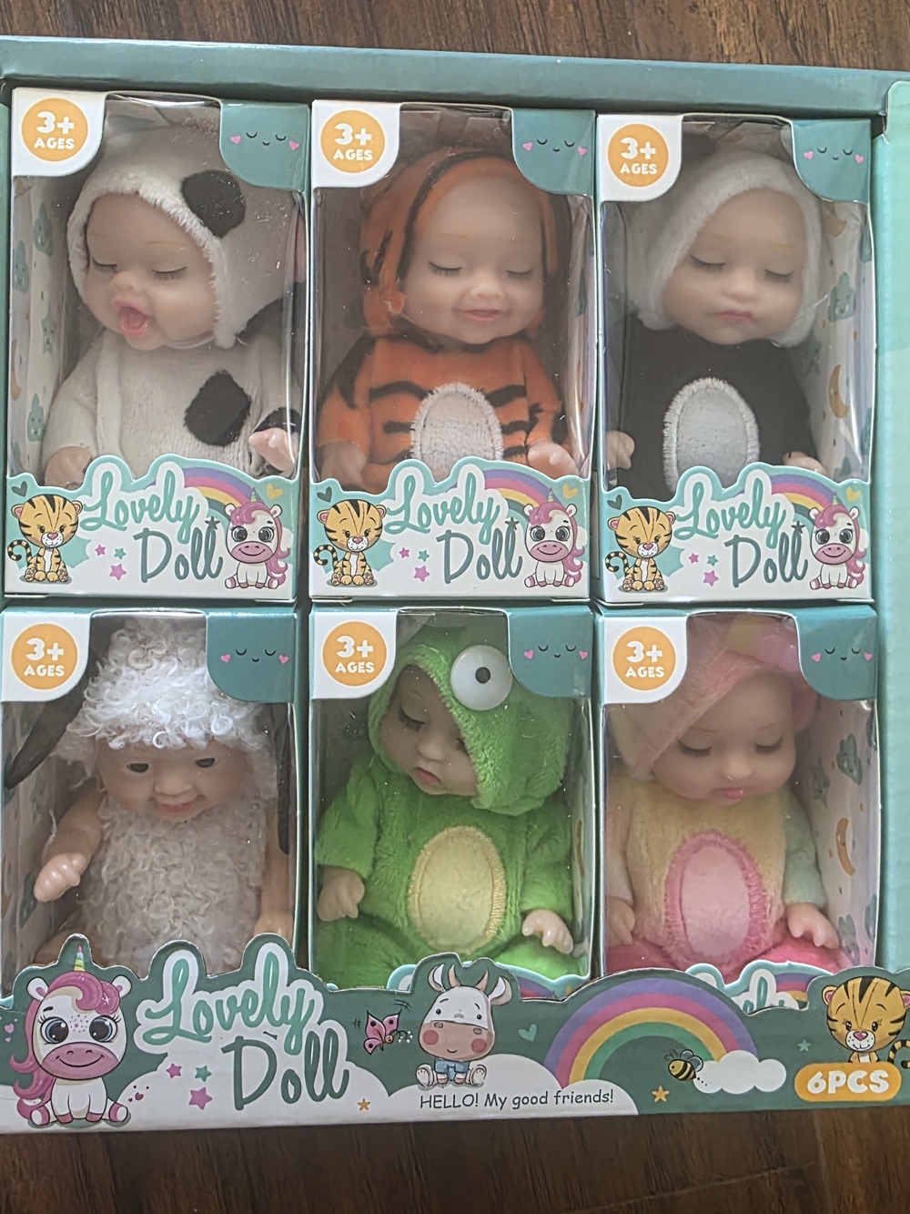 Lovely Doll Set - 6 Plush 4-Inch Costume Baby Dolls.